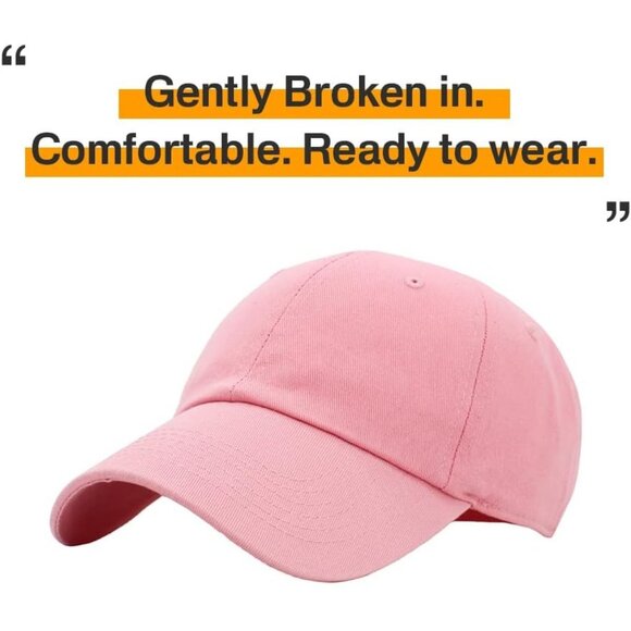 Women's Pink Lightweight Classic Cotton Adjustable Low Crown Baseball Hat Cap - Picture 4 of 6